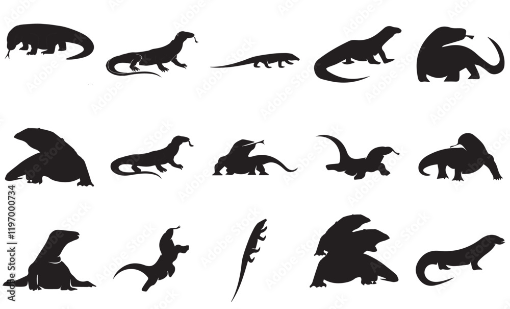 Obraz premium Komodo Dragon Vector set Illustration