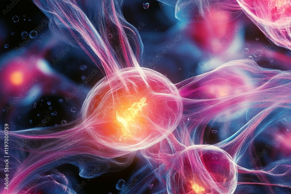 Obraz premium Colorful Artistic Rendering of Interconnected Neural Network, Synapses, and Nerve Cells