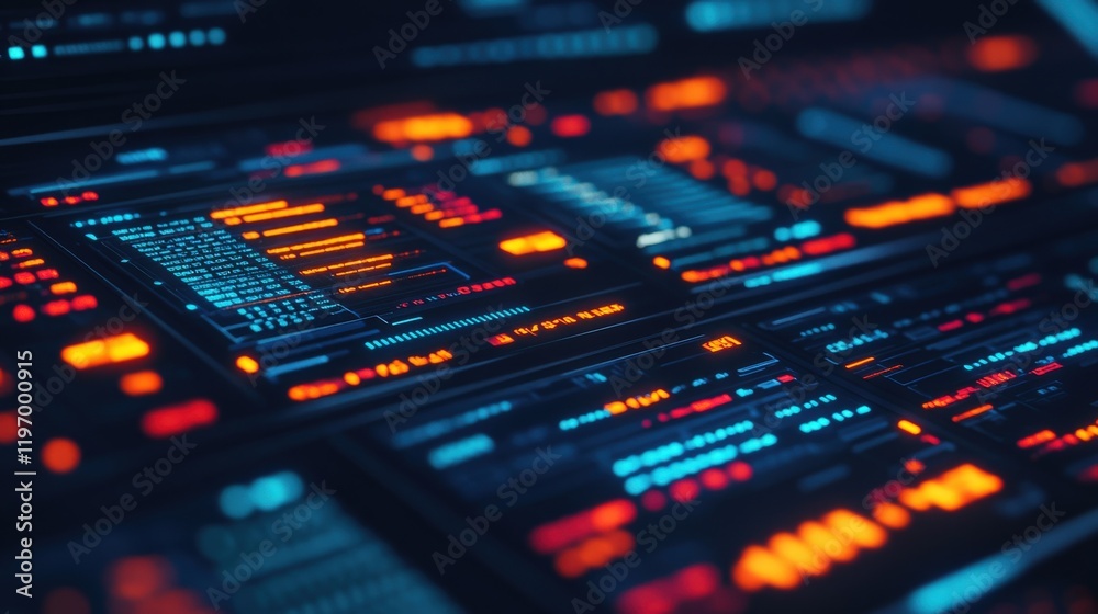 Futuristic Data Control Panel with Colorful Digital Display and Abstract Interface Elements Futuristic Data Control Panel with Colorful Digital Display and Abstract Interface Elements