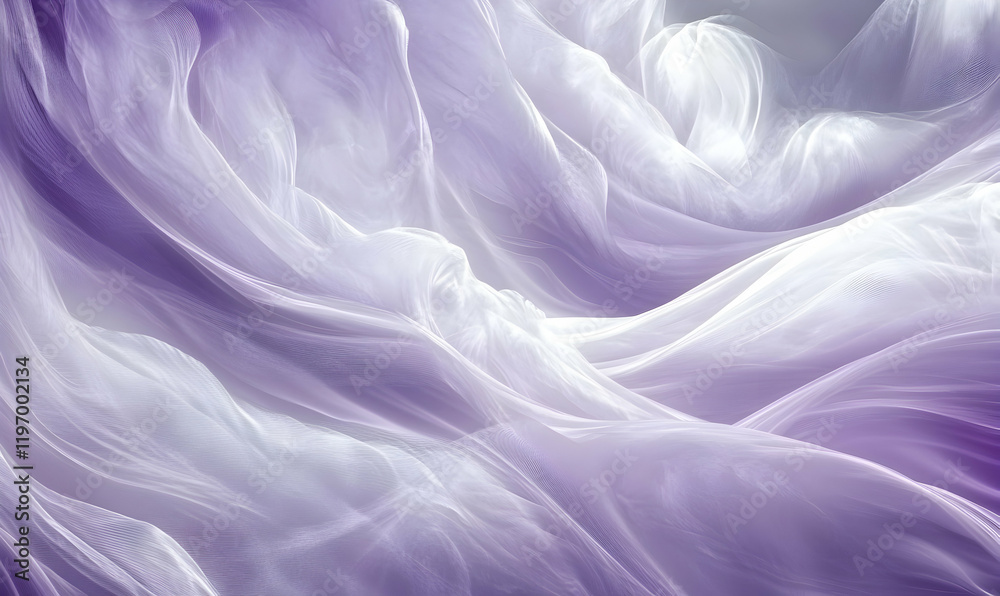 Fototapeta premium Abstract image of flowing lavender and white fabric, creating a soft and dreamy texture. Perfect for backgrounds, design projects, or artistic representations of elegance and serenity.