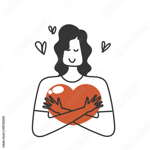doodle woman hug love heart shaped