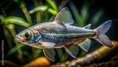 Close-up Night Photography of Monodactyl Silver Fish (Monodactylus argenteus) photo