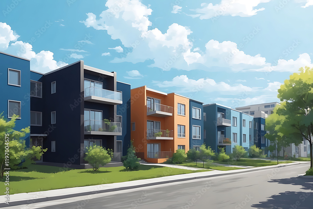 Obraz premium マンション、アパートの建築イラスト、ベクターイラスト