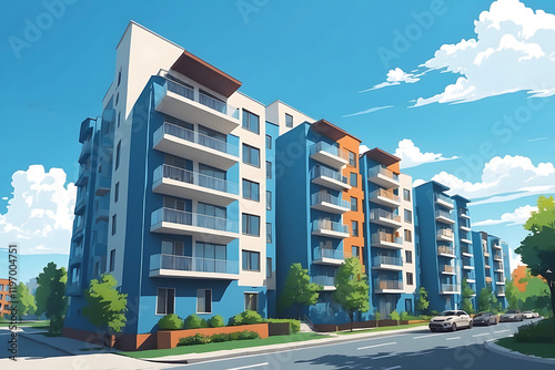 マンション、アパートの建築イラスト、ベクターイラスト