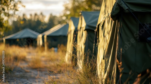 Military Tents Campsite Sunset Golden Hour Nature Scenery