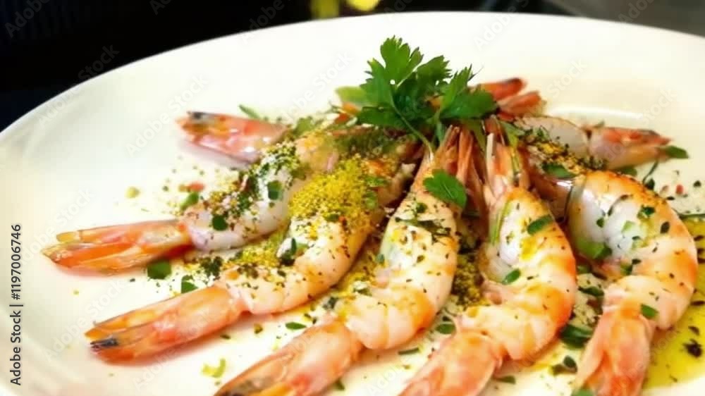 Spices, Herbs, and Lemon Zest Rain on Shrimp with Oil Spices, Herbs, and Lemon Zest Rain on Shrimp with Oil