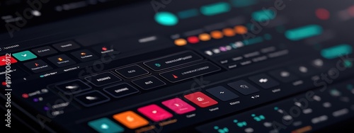 Modern Digital User Interface Design with Colorful Buttons and Control Panels for Software Applications photo