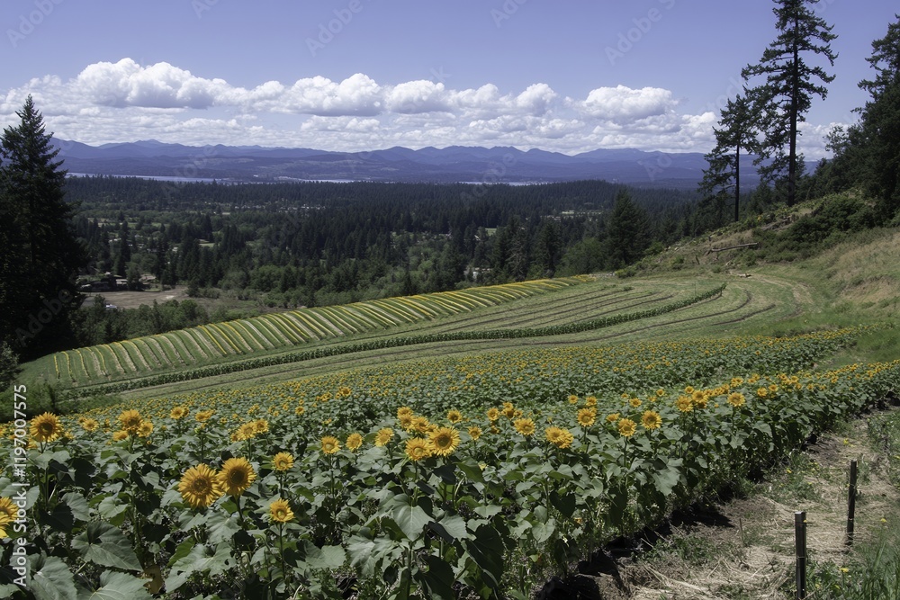 Bright Sunflowers Against a Clear Blue Sky Bright Sunflowers Against a Clear Blue Sky