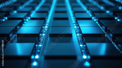 Sodium-ion batteries, Abstract Blue Digital Server Cubes, Network Technology, Data Center, Futuristic, Illuminated, Modern