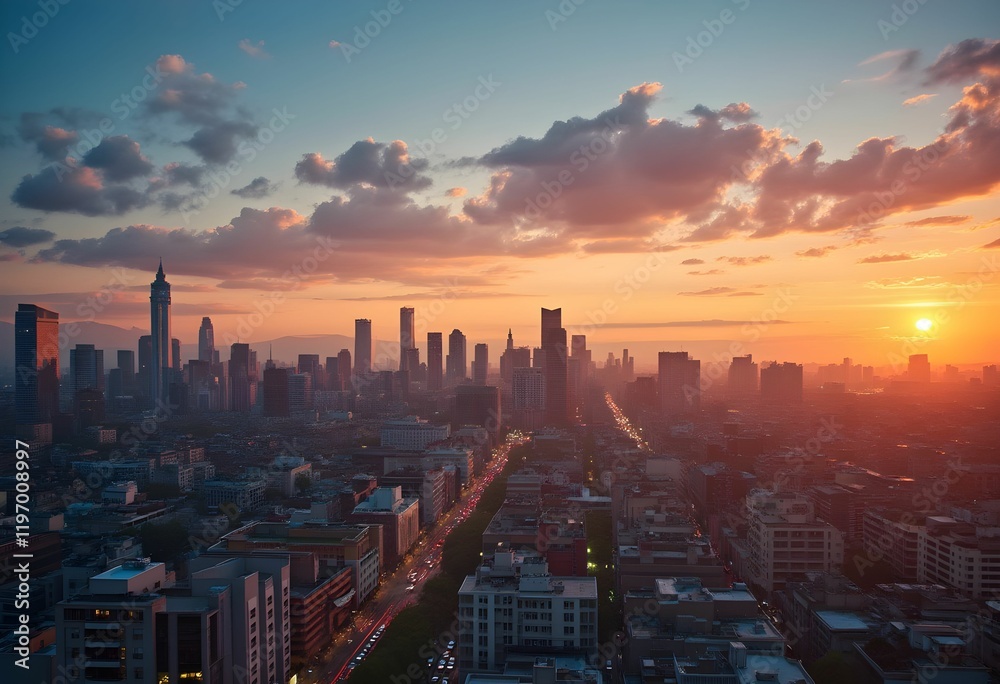 Fototapeta premium Urban Skyline in Time-Lapse: Sunrise to Sunset