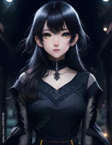 anime style girl with a dark black gothic style background 1