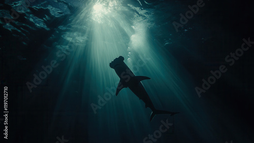 Hammerhead shark swimming underwater in ocean