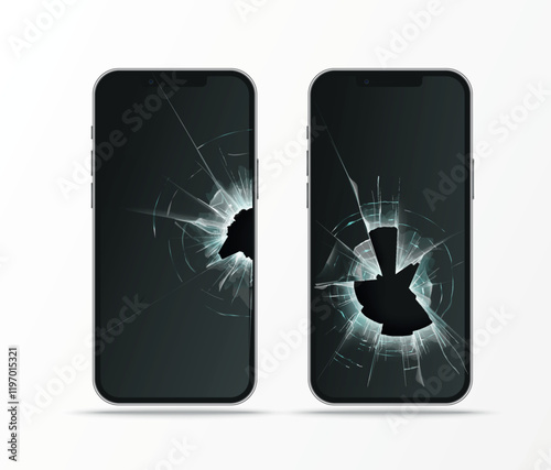 broken display in mobile phone, cracked glass