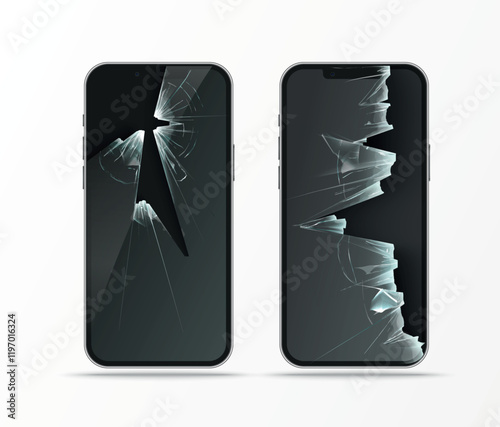 broken display in mobile phone, cracked glass