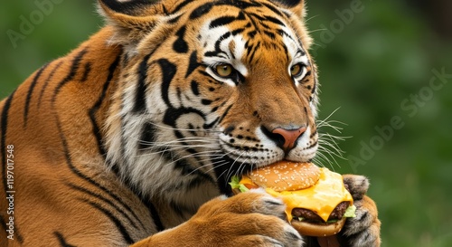 tiger eating burger