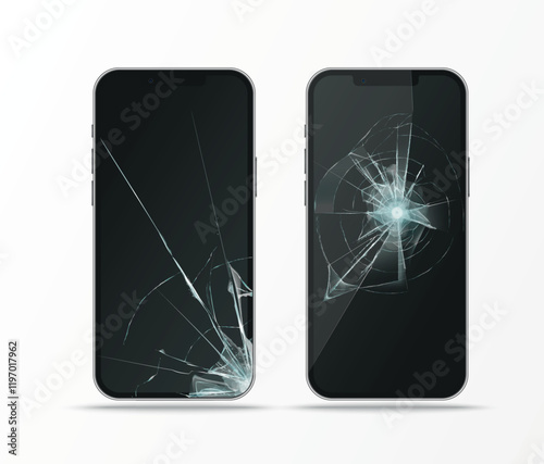 broken display in mobile phone, cracked glass