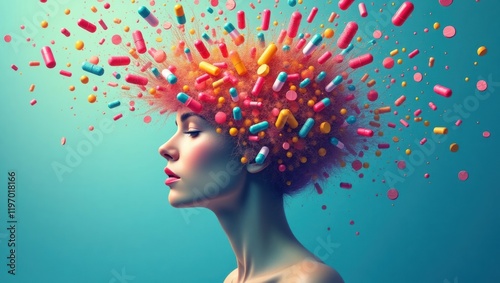 Dreamlike Illustration of a Human Head in Vivid Colors