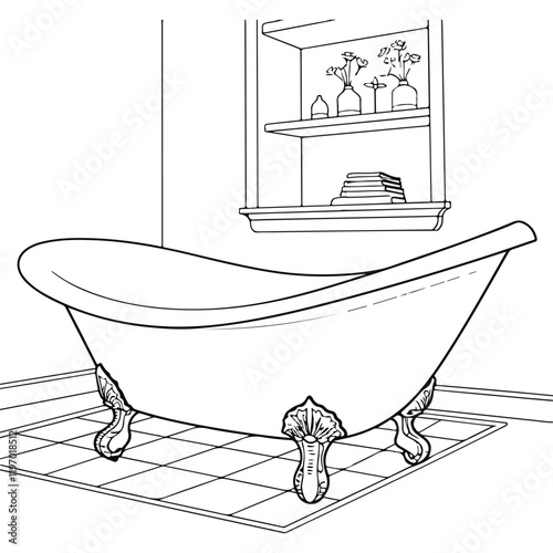 outlined Bathtub coloring page illustration.