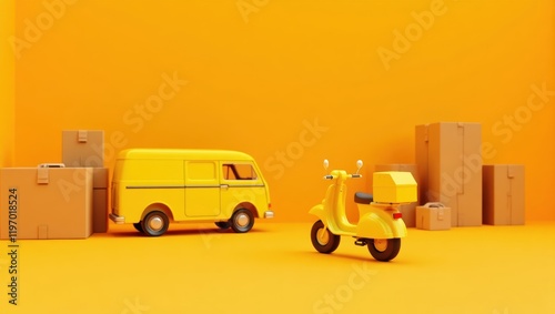 Bright Yellow Scooter in Vibrant Delivery Scene photo