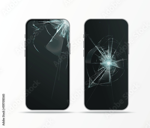 broken display in mobile phone, cracked glass