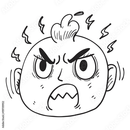Angry Baby Cartoon: A humorous illustration depicting a baby's face contorted in a fit of anger, with exaggerated expressions and lightning bolts surrounding its head.