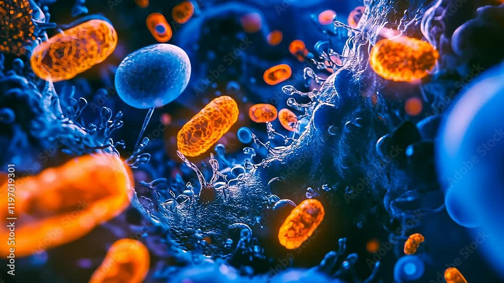 Pathogen Microscope Picture Cells float vibrant bloodstream.Microscopic bacteria vivid detail ...