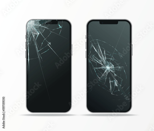 broken display in mobile phone, cracked glass