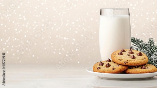 A plate of Christmas cookies and a glass of milk left out for Santa.