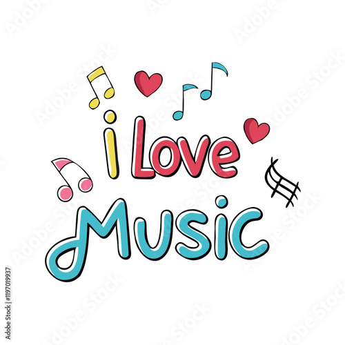 i love music text with notes icon, i love music text with notes vector,