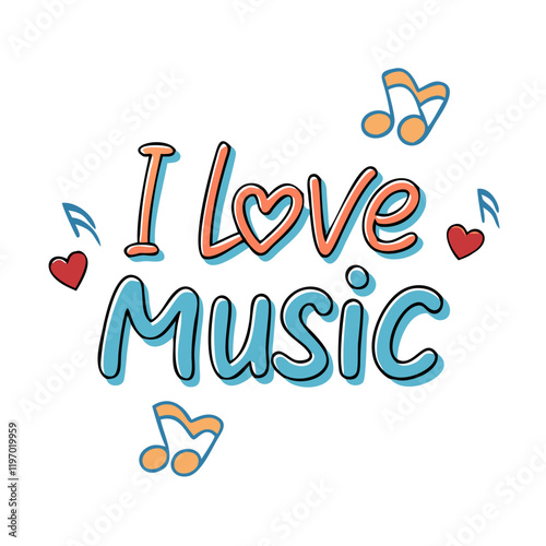 i love music text with notes icon, i love music text with notes vector,