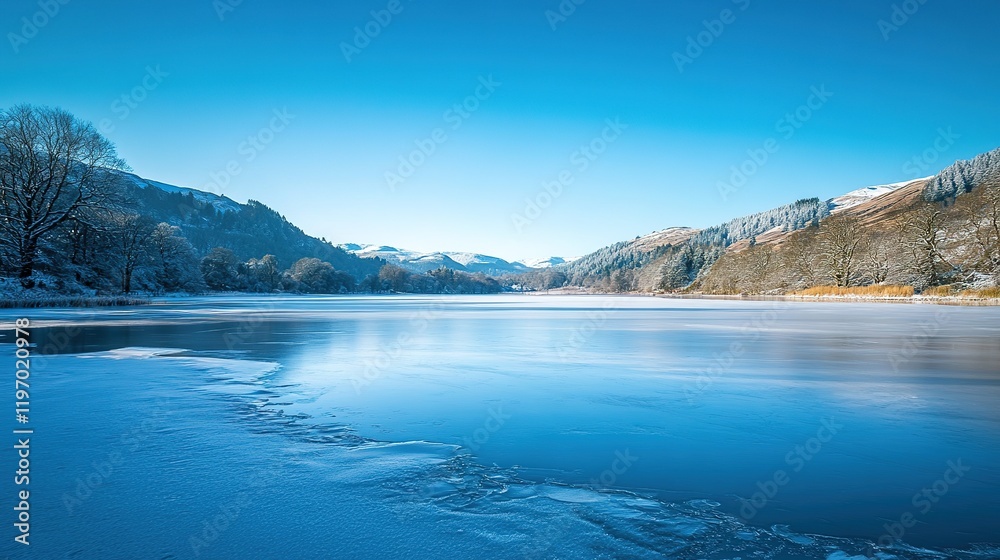 Frozen Lake Nestled Amongst Snowy Mountains Frozen Lake Nestled Amongst Snowy Mountains
