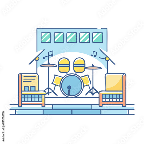 music rehearsal room vector icon, music rehearsal room vector illustration -simple illustration of music rehearsal room, perfect for music rehearsal room logos and icons and themed design 