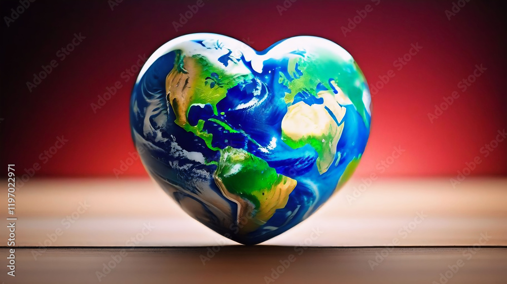 Fototapeta premium Planet Earth in the shape of a heart, eternal love, valentine's day