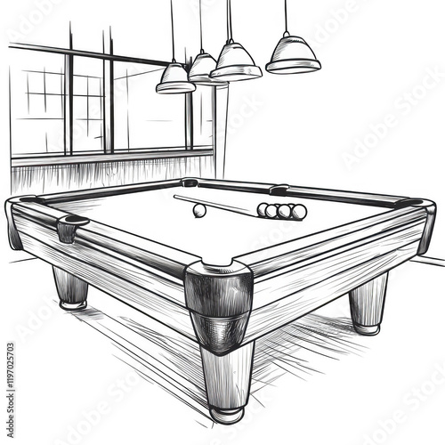 Vector Illustration of Billiards Table in Black and White