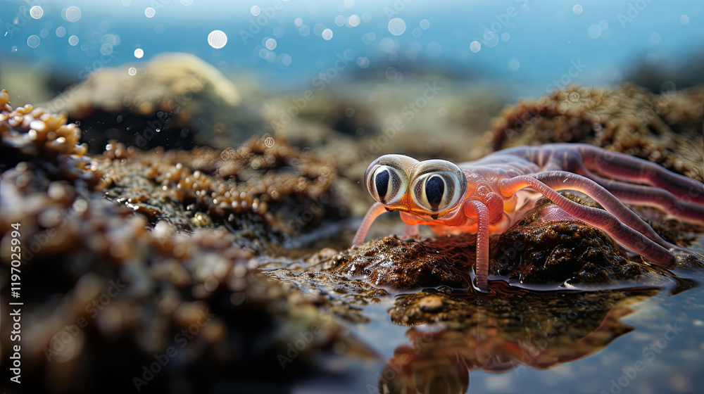 Fototapeta premium Close-up of a Small Red Sea Creature on a Rocky Reef
