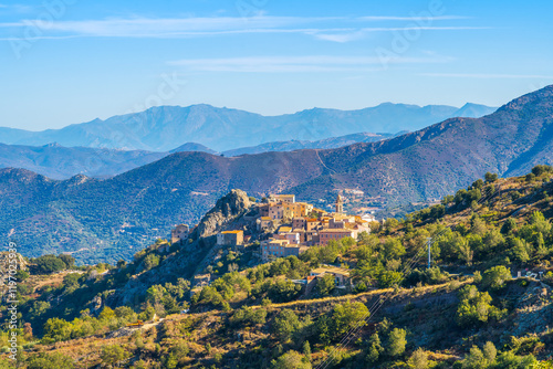 Landscape with Speloncato village in Corsica, French photo