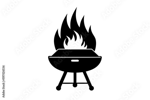 barbecue grill with flames black silhouette vector