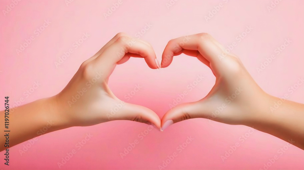 Fototapeta premium Two hands forming a heart on a pastel background, eternal love, valentine's day