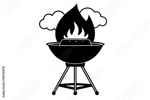 barbecue grill with flames black silhouette vector