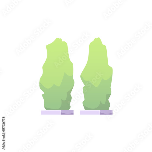 Vector illustration of green bushes on a platform, flat cartoon style.