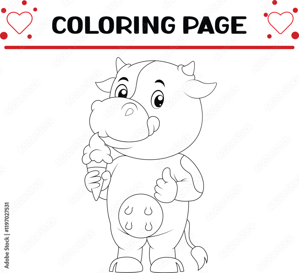 Fototapeta premium cute cow animal coloring page for kids
