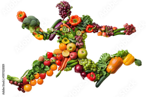 Run for health vibrant vegetables create a dynamic figure in motion studio setting food art wellness concept