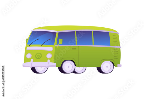 Green bus flat icon, cartoon retro public transport, vintage travel vehicle, transportation car toy vector isolated