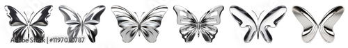 Chromium 3D butterfly png cut out element set, transparent background