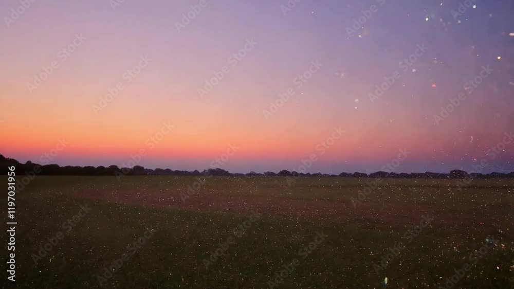 Sparkling Dusk Over a Serene Field With a Colorful Sky and Distant Horizon Sparkling Dusk Over a Serene Field With a Colorful Sky and Distant Horizon