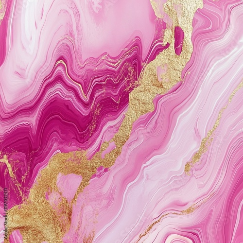 Abstract Pink and Gold Fluid Art: Swirling Marble Texture