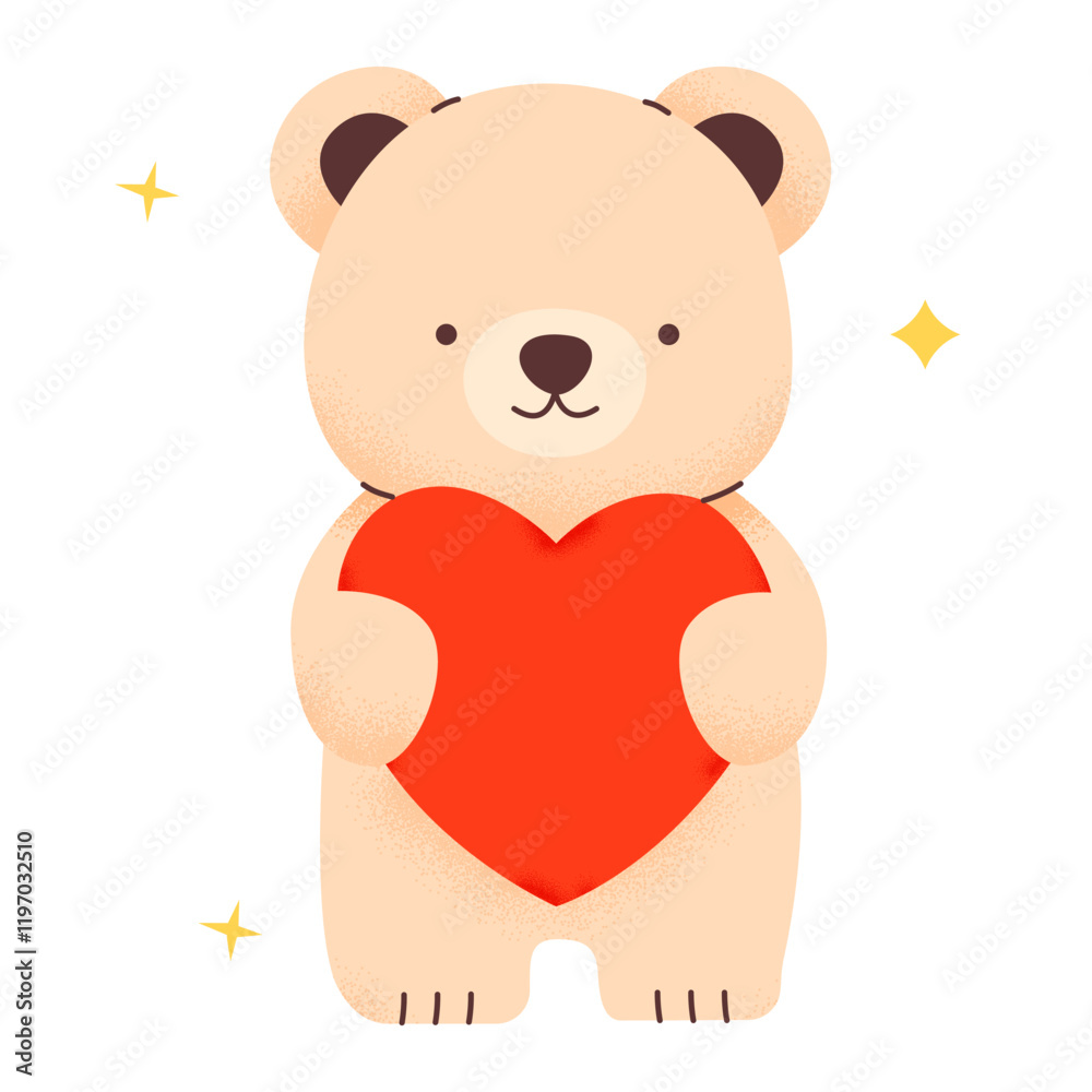 Cute teddy bear, with elements for Valentine's Day. Isolated on white background, vector illustration Cute teddy bear, with elements for Valentine's Day. Isolated on white background, vector illustration