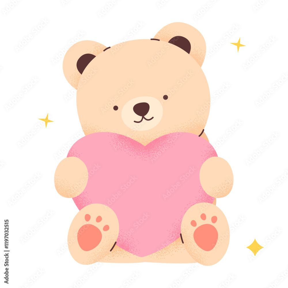 Cute teddy bear, with elements for Valentine's Day. Isolated on white background, vector illustration Cute teddy bear, with elements for Valentine's Day. Isolated on white background, vector illustration