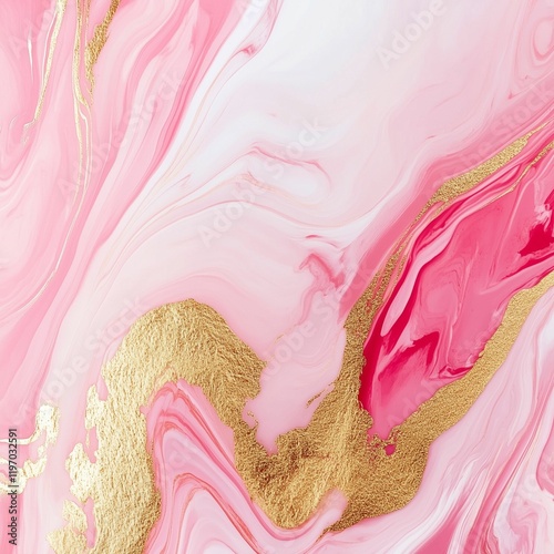 Pink and Gold Marble Abstract Fluid Art Background