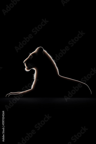 Majestätischer Löwe im Silhouettenlicht, kraftvoll und ruhig

